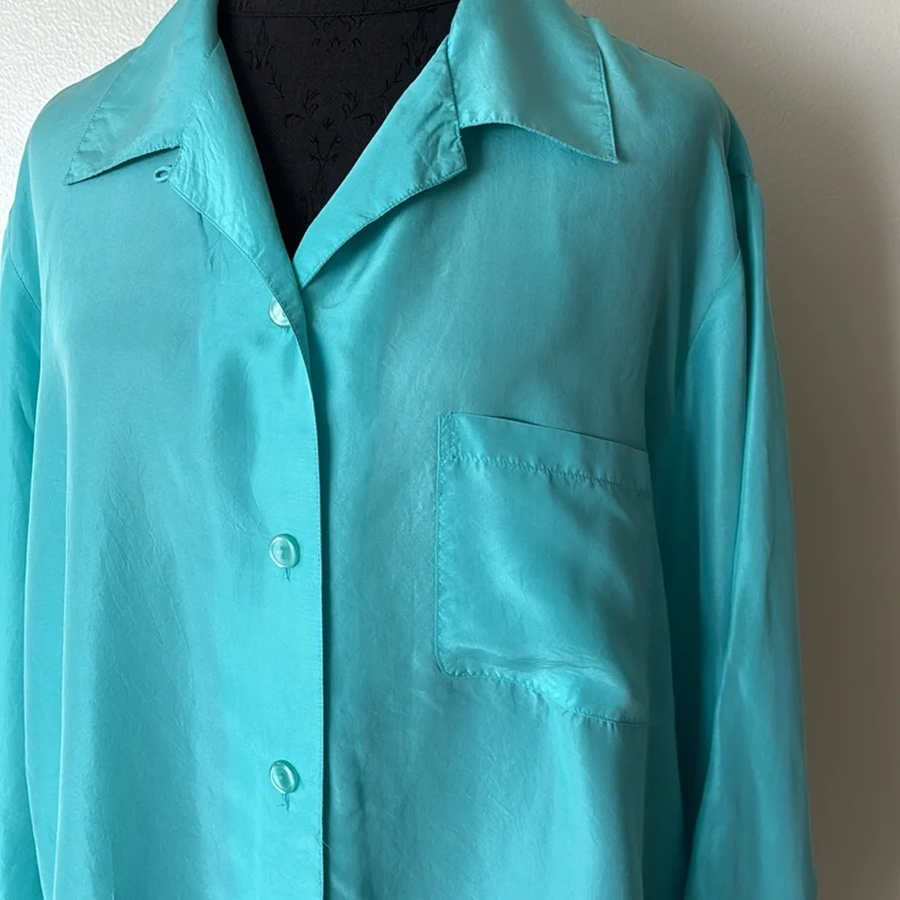 Diane Von Furstenberg the color authority aqua Silk Tunic Blouse Sz L